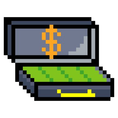 Piksel sanat tarzında para dolu çanta.