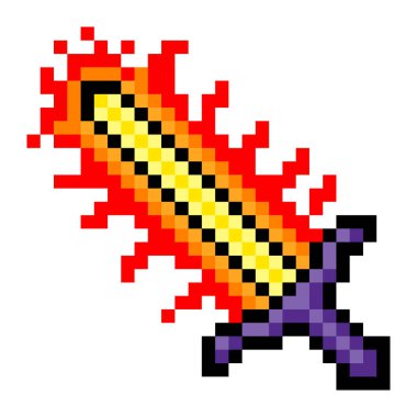 Piksel sanat tarzında yanan ateş kılıcı.