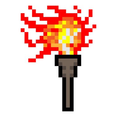 Piksel sanatında yanan bir meşale.