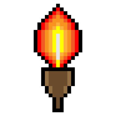Piksel sanatında yanan bir meşale.