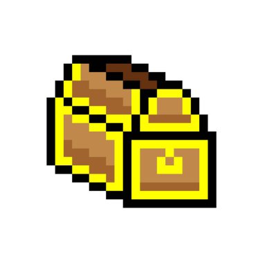 Piksel sanatında hazine sandığı beyaz arkaplanda izole edilmiş.