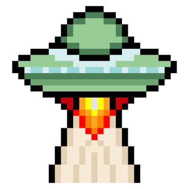 Beyaz arkaplanda izole edilmiş pikselli Ufo uçan daire