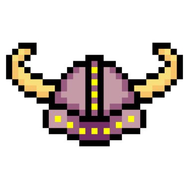 Piksel sanat tarzında boynuzlu Viking miğferi