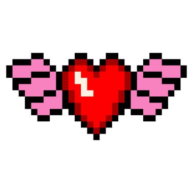 Piksel sanat tasarımı ile kalp ve kanat