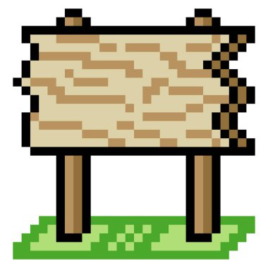 Piksel resimlerinde tahta yol kenarı işareti beyaz arkaplanda izole edildi