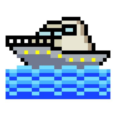 Beyaz arkaplanda izole edilmiş piksel sanat biçimi yatı