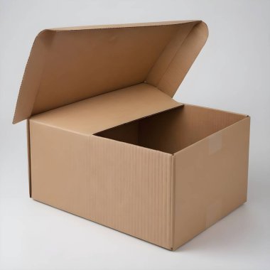 empty cardboard box sits against a plain white background, suggesting readiness for packing, storage, or moving. clipart