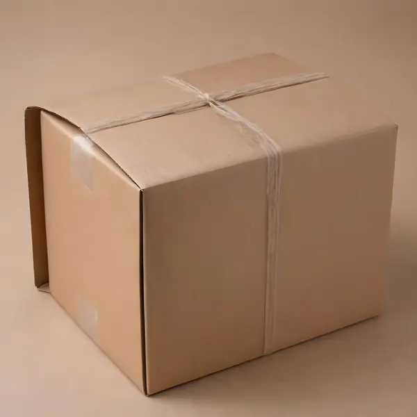 stock image empty cardboard box sits against a plain white background, suggesting readiness for packing, storage, or moving.