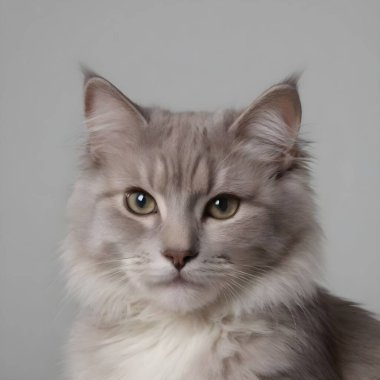 Kraliyet kremi renginde uzun saçlı bir kedinin kürkü lüks ve bakımlı bir şekilde gösterilir. Yumuşak, nötr arka plan kedilerin hassas renk paletini ön plana çıkarıyor. .