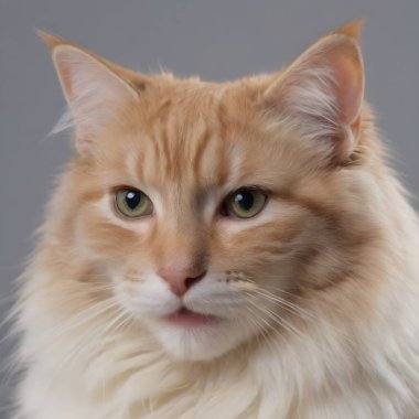 A regal cream-colored long-haired cat is featured prominently, its fur luxuriously fluffy and well-groomed. The soft, neutral backdrop highlights the cats delicate color palette . clipart