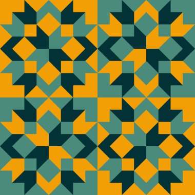 70 'lerin klasik renkli geometrik dikişsiz deseni. Ahır yorgan vektör illüstrasyonu. 
