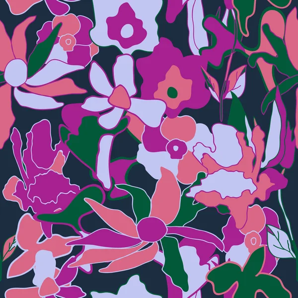 手描きの花抽象的なシームレスなパターン クリエイティブコラージュプリントデザイン トレンディなベクトルイラスト プリント テキスタイル 壁紙に最適 — ストックベクタ