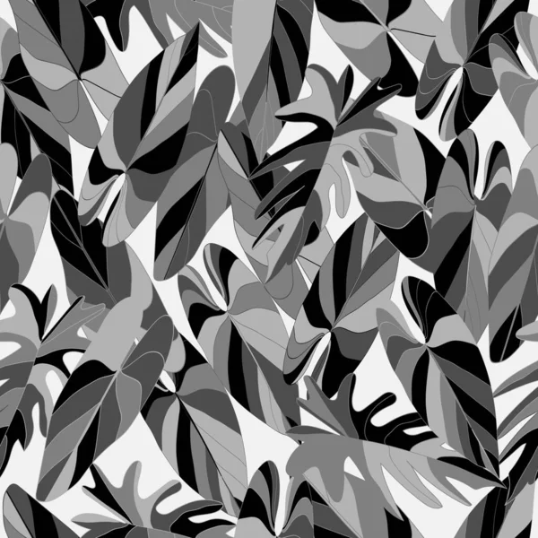 黒と白はシームレスなパターンを残します 手描きのフィロデンドロンの葉でシームレスな背景 ベクトルイラスト Eps — ストックベクタ