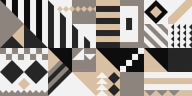 Modern soyut şekiller, elmaslar, çizgiler ve İskandinav tarzı üçgenlerle geometrik desenleri şekillendirir. Tasarım için modaya uygun şablon. 