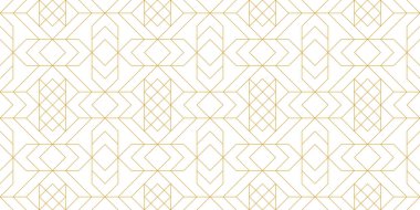 Beyaz ve altın renkli lüks çizgiler. Süslü, kusursuz desenler. Şebeke geometrik doğu tasarımı. Art deco soyut arkaplan. 