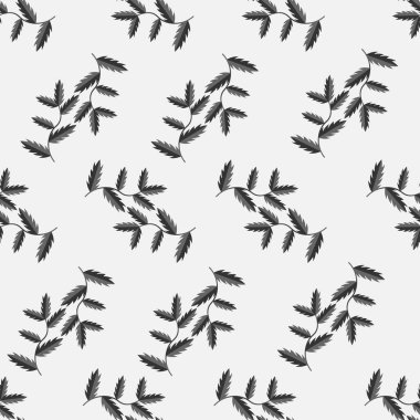 Kusursuz siyah ve beyaz çiçeksiz desenli. Vektör el çizimi resimleme. 