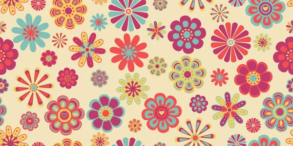 Vector Retro Floral Seamless Pattern Large Scale Flowers 70S Pattern Vettoriali Stock Royalty Free