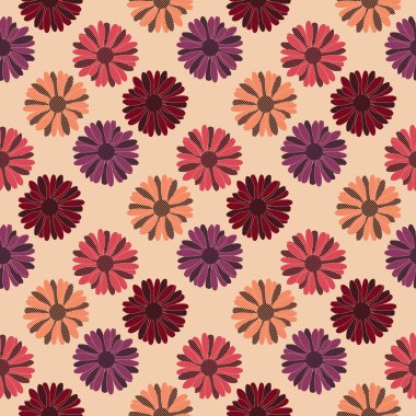 African daisy floral seamless pattern. Flat summer botanical background. Pattern for fabric, textile, wrapping paper, wallpaper, retro style. 
