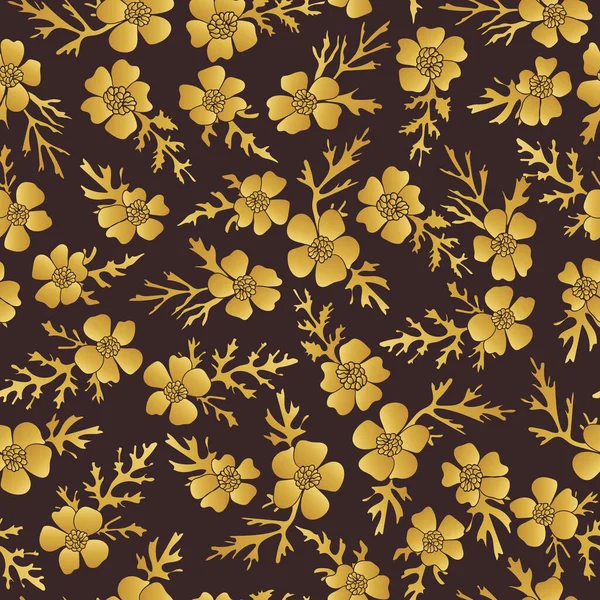 Золотий Розкішний Квітковий Безшовний Візерунок Декоративний Літній Дизайн Поверхні Природи — стоковий вектор