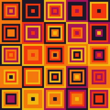 Renkli kareler kusursuz desen vektörü. Soyut geometrik desen tasarımı retro tarzında. Vektör illüstrasyonu. 