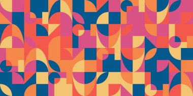 Bauhaus stili, çağdaş, pürüzsüz desen. Soyut vektör arkaplanı. Yüzyılın ortalarındaki minimalist vektör çizim duvarı. 