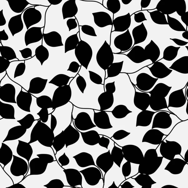 Силуэты Листьев Бесшовный Узор Цветочные Органические Красивые Векторные Иллюстрации Черные — стоковый вектор