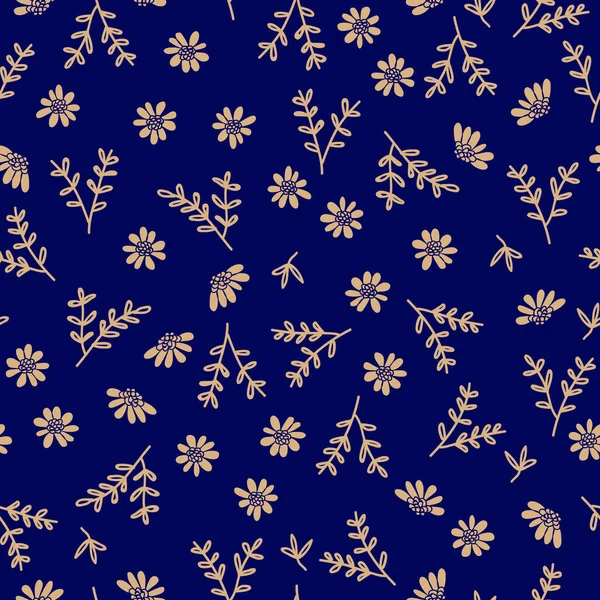 花序向量无缝模式 蓝色和金色的豪华设计 纺织品 书籍和日记本 礼品包装和剪贴簿 — 图库矢量图片