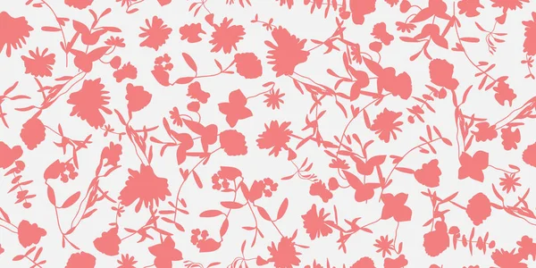 Handgezeichnet Sommer Floralen Hintergrund Einfarbige Illustration Silhouetten Endloses Design Für — Stockvektor