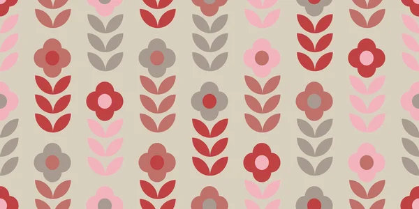 Blumennahtloses Muster Design Skandinavischen Stil Retro Geometrische Ästhetische Design Hintergrund — Stockvektor
