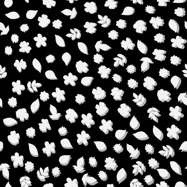 Patrón Sin Costuras Con Silueta Floral Blanca Sobre Fondo Negro — Archivo Imágenes Vectoriales