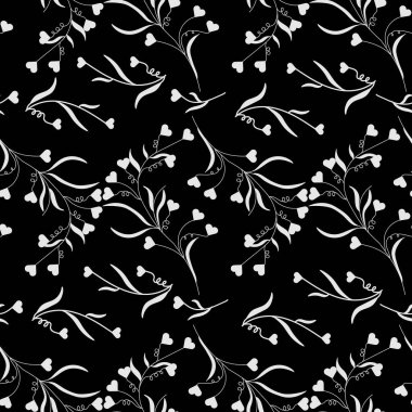 Siyah ve beyaz karalamalar. Kalpleri olan kusursuz desenler. Yaratıcı minimalist soyut sanat geçmişi. Kumaş, ambalaj, tekstil, giysi tasarımı