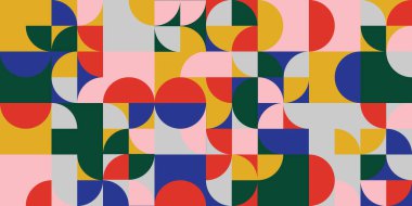 Bauhaus stili, çağdaş, pürüzsüz desen. Soyut vektör arkaplanı. Yüzyılın ortalarındaki minimalist vektör çizim duvarı. 