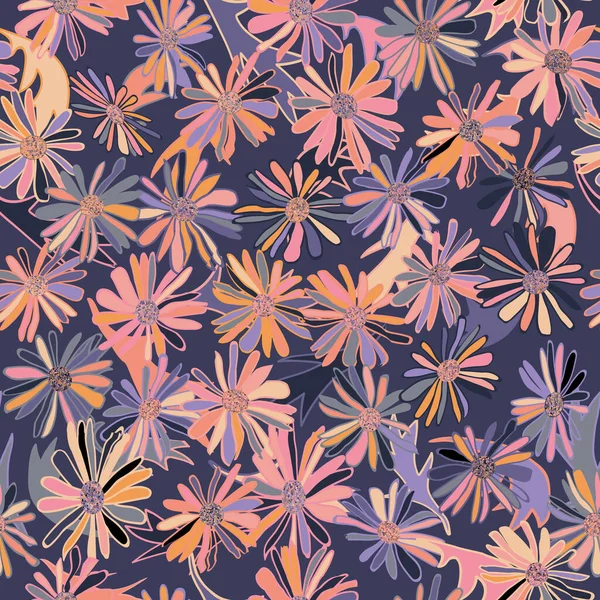 Daisy Blume Nahtlose Muster Hintergrund Spring Vector Illustration Tapete Wiederholen — Stockvektor