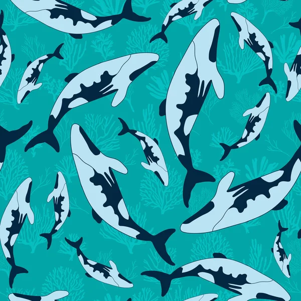 Delfini Modello Senza Soluzione Continuità Raccolta Mammiferi Marini Cartone Animato Illustrazione Stock