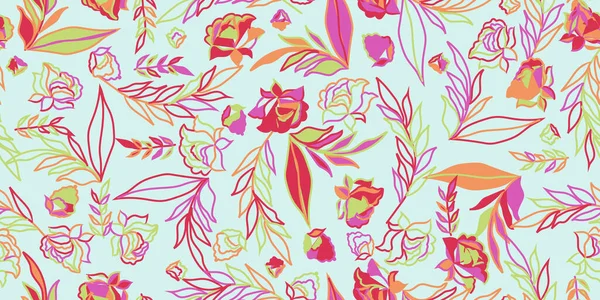 Sommer Florales Nahtloses Muster Freiheitsstil Sommerliche Gartentextur Vektor Handgezeichnete Illustration — Stockvektor