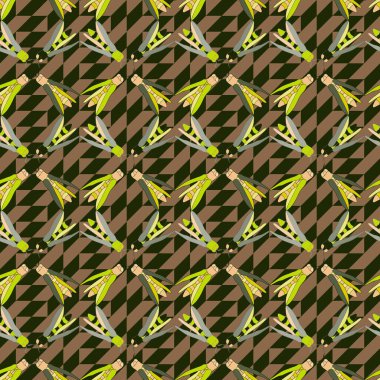 Böcekler kusursuz vektör deseni. Zümrüt kül sıkıcı vektör çizimi. Paket kağıdı ve çocuk odası dekorasyonu için basit düz çizgi film tasarımı. 