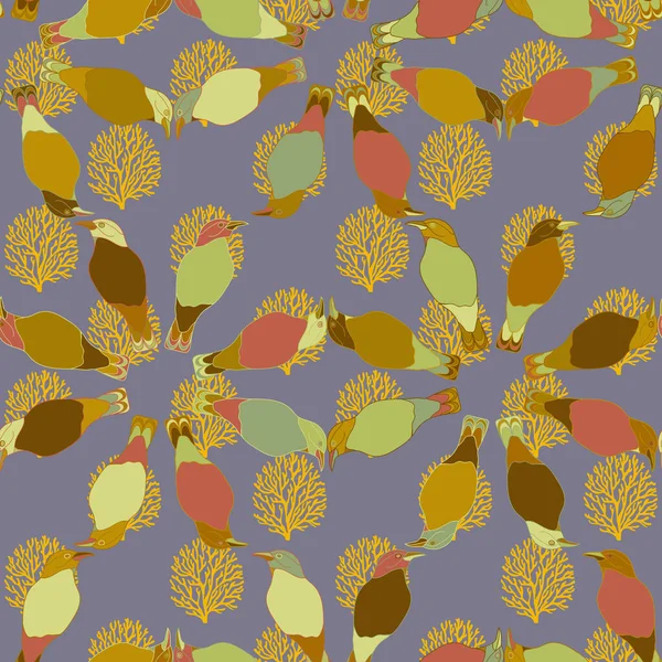 Birds and Nature Floral Exotic Seamless Pattern. Banana quit bird vector illustration. Print for textile, print and fabric.