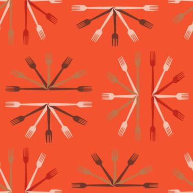 Çatalsız desen. Duvar kağıdında renkli çatal bıçak takımları var. Vektör illüstrasyonu. 