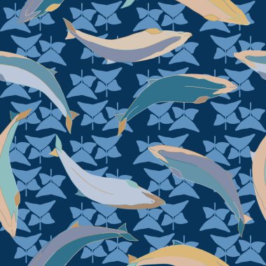 Balinalar kusursuz bir denizciydi. Deniz yaşam vektör çizimi. Arkaplan tekrar duvar kağıdı karikatür çizim çizimi tasarımı. 