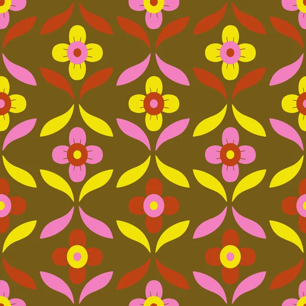 Nahtloses Retro Muster Mit Floralen Elementen Skandinavischen Stil Geometrische Stilisierte — Stockvektor