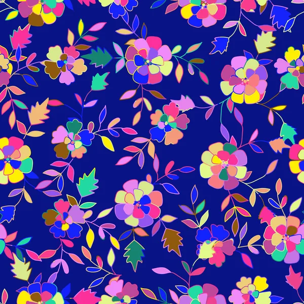 Colorato Motivo Floreale Senza Cuciture Disegno Piatto Schizzo Collage Botanico — Vettoriale Stock