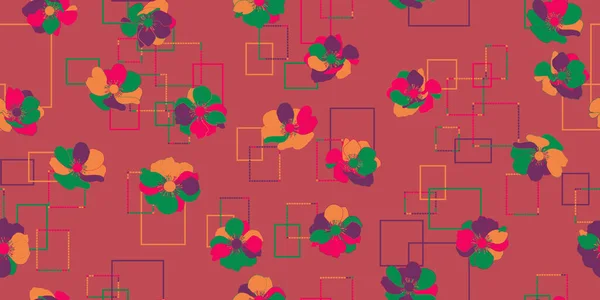 Collage Zeitgenössischen Floralen Und Rechteckigen Formen Nahtlose Muster Moderne Stilvolle — Stockvektor