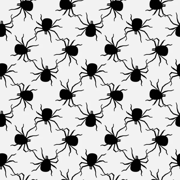黒と白の昆虫はシームレスなパターンをシルエットします ハロウィーンのプリント ギフトラップ用紙 ベクター — ストックベクタ