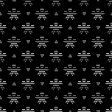 Kusursuz siyah ve beyaz çiçeksiz desenli. Vektör el çizimi resimleme. 