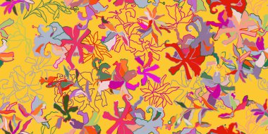 El çizimi soyut, dikişsiz desen. Yaratıcı kolaj baskısı tasarımı. Moda vektör illüstrasyonu. Parmak izi, tekstil ve duvar kağıdı için ideal. 