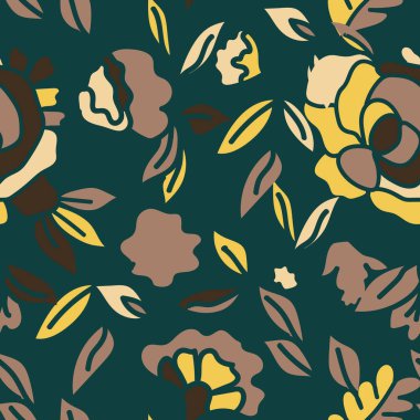 Modern egzotik çiçekli orman deseni. Çağdaş kolaj kusursuz desen. El çizimi çizgi film modeli. Tekstil ve kumaş için şirin tasarımlar.