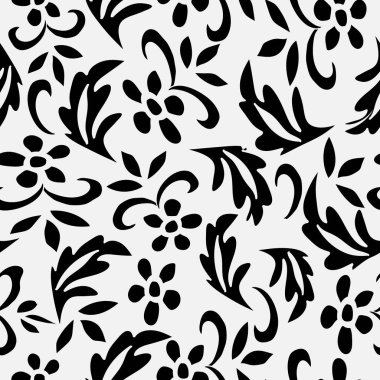Siyah ve beyaz çiçeksiz desen. El yapımı kumaş, hediye paketi, duvar tasarımı. Tekstil için doğa süsü. 