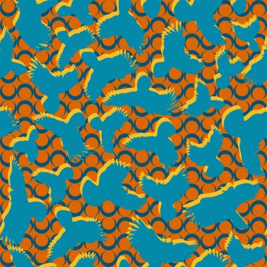 Uçan kuşlar kusursuz desen. Kağıt, duvar kağıdı, tekstil, Hawaii gömleği için tropikal yaban hayatı vektör çizimi. 