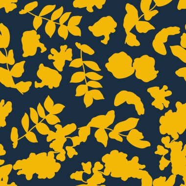 Çiçekli siluetler kusursuz desen. Soyut çiçek baharı, yaz deseni. El çizimi vektör tekstil tasarımı. 