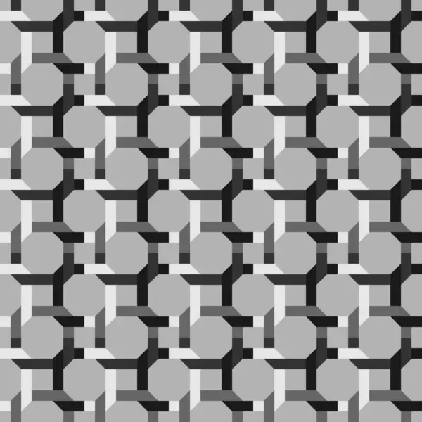 一种醒目的黑白几何图案 以线条 矩形和网状图案为特征 以洁白为背景 展示对称风格 — 图库矢量图片
